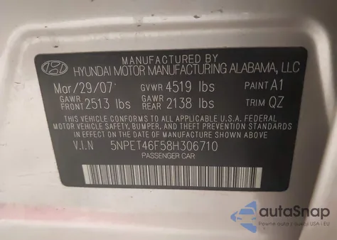 2008 Hyundai Sonata Gls V6 из США, поврежденный, VIN 5NPET46F58H306710